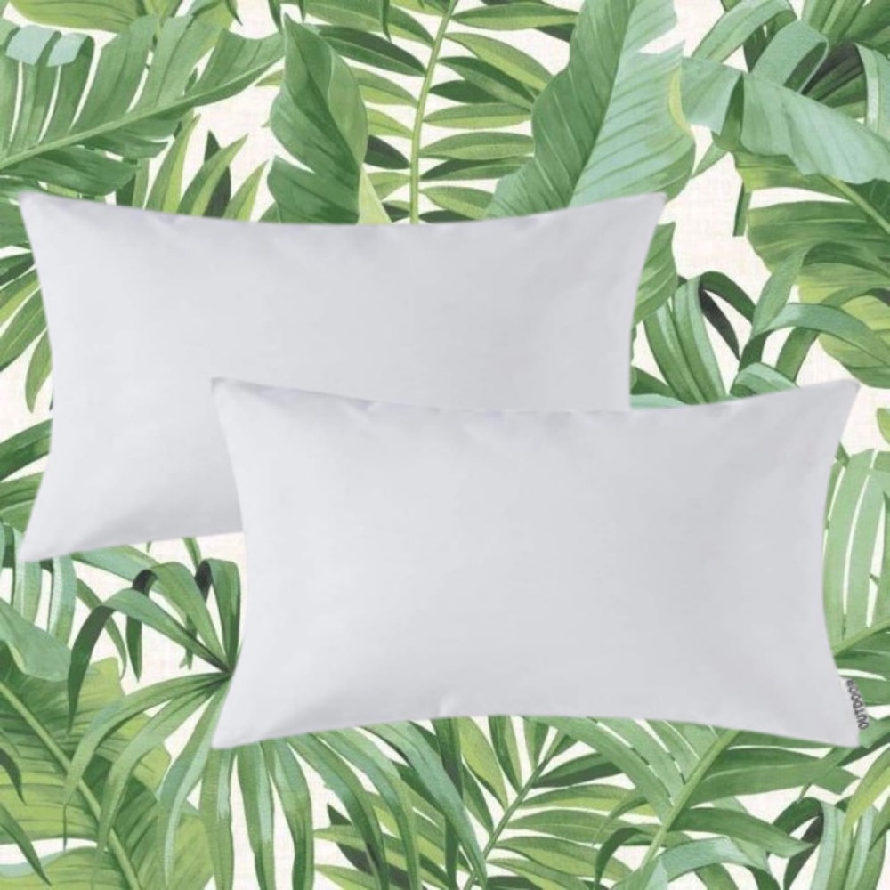 Luxury Home | Set of 2 White Outdoor Water Resistant Lumbar Throw Pillow Covers